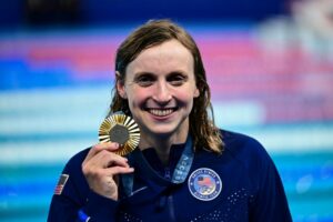 Katie Ledecky made Olympics history Saturday when she became the first woman to win four Olympic medals in the same event in any sport.