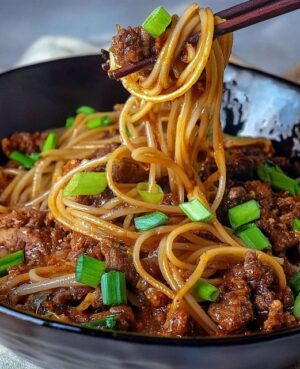 Mongolian Ground Beef Noodles Recipe