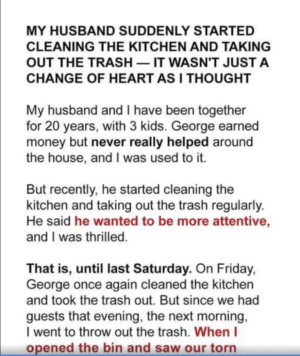 My Husband Suddenly Started Cleaning the Kitchen & Taking Out the Trash – When I Discovered Why, I Got Revenge