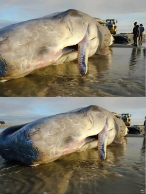 What specialists found in the stomach of the young sperm whale shocked the entire world
