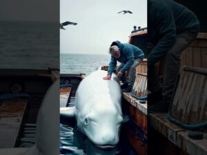 The beluga whale mother received help from fishermen. #rescue