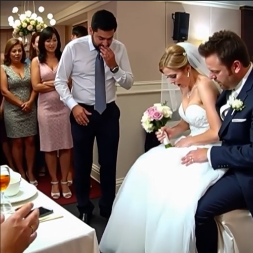Right in the middle of the wedding, something stirred beneath the bride’s dress — and the groom’s expression instantly changed.